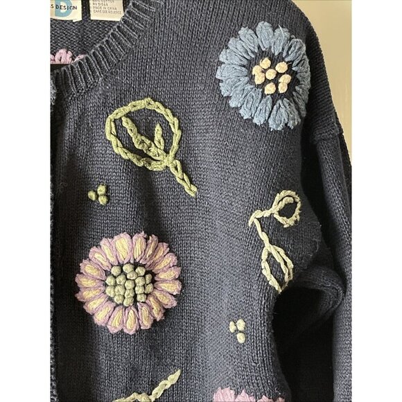 Paul Harris Design Womens Sweater S Embroidered  Blue Floral Grandmacore - Picture 4 of 10